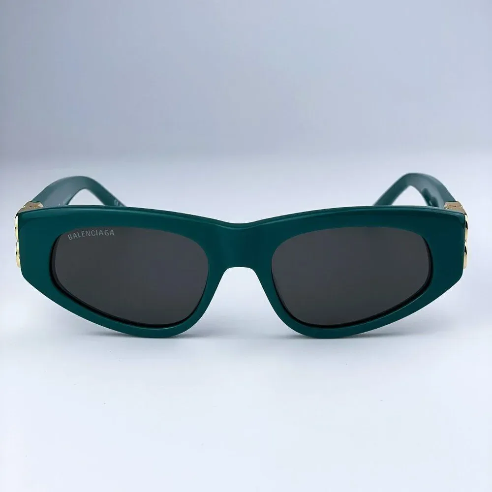SALE! NEW Balenciaga BB0095S 005 Green Gold Logo Grey Cat Eye Unisex Sunglasses
